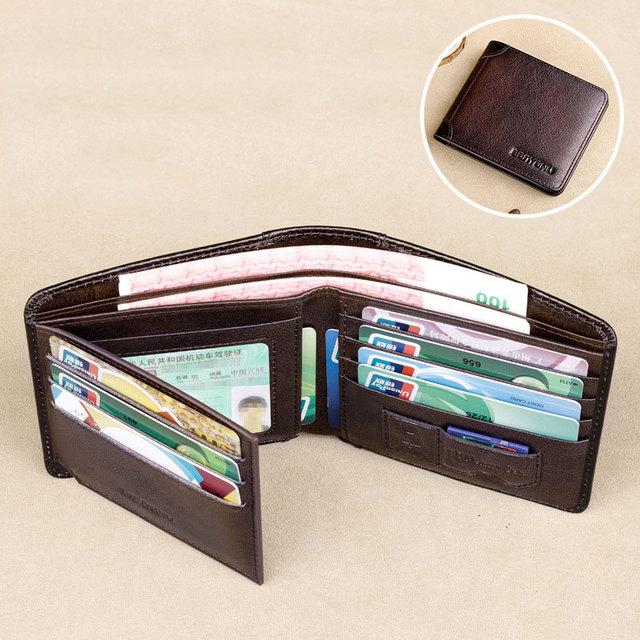 Мужской кошелек из натуральной кожи с RFID-защитой, винтажный короткий многофункциональный большой вместимости, кошелек из коровьей кожи, зажим для денег