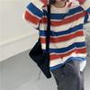 Женский хлопковый свитер в полоску в корейском стиле 2024 года — легкий, свободный крой для осени/зимы