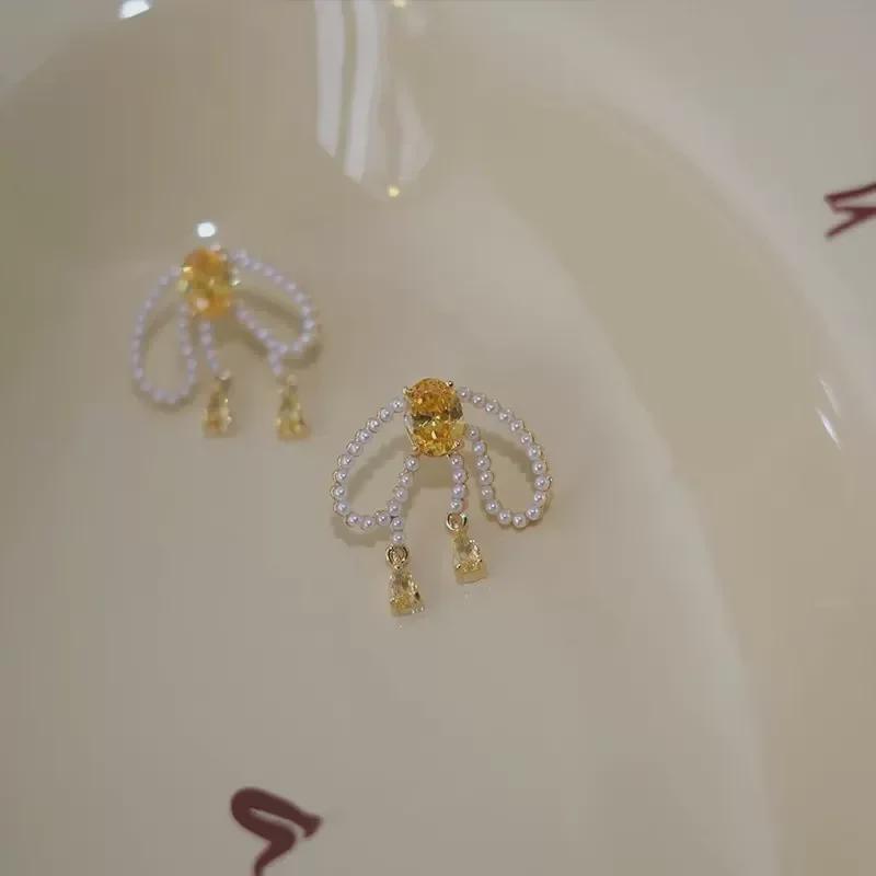 Женские серьги-хиты 2024 года: Кисточка из искусственного циркона и жемчуга с иглой из серебра 925 пробы