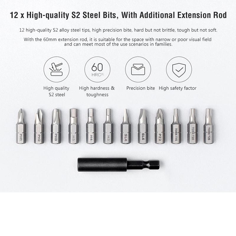 Xiaomi Mijia Cordless Rechargeable Electric Screwdriver Multi-size 3.6V 2000mAh Li-ion 5N.m With 12Pcs S2 Screw Bits For Home