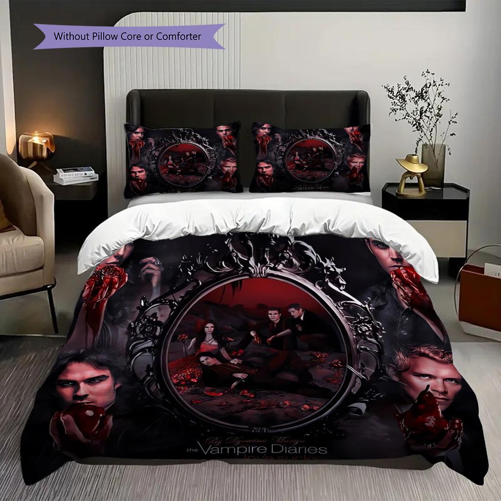 Mystery Vampire Diaries Three-piece set (1 * duvet cover + 2 * pillowcase, without core) 2D Flat Bedding set Duvet cover and pillowcase