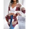 Autumn and Winter Women's Cardigan Sweater Bump Color Striped Lantern Sleeves Casual Cardigan Sweater Jacket Tops