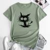 Повседневная футболка с короткими рукавами из чистого хлопка с принтом кота для женщин