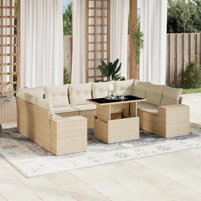 VidaXL Garden Lounge Set with Cushions 10 Pcs Beige Braided Resin 3269368
