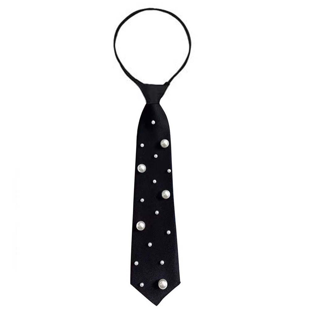 Korean Style Pearls Tie Black Decoration Shirt Tie Elegant Hand-beaded Long Necktie Students