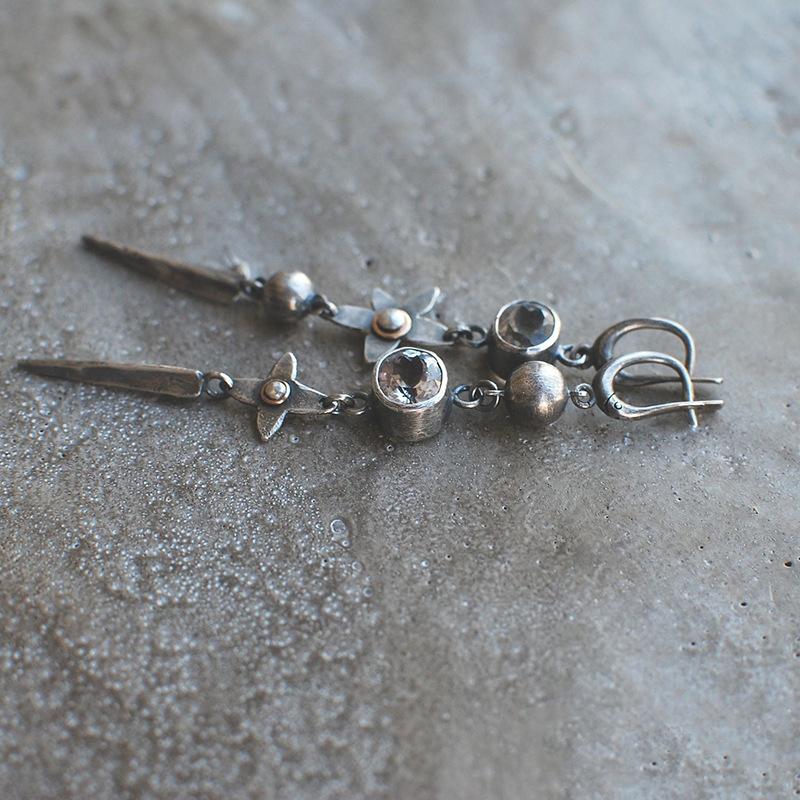 New Geometry Plating Ancient Silver Long Rhinestone Star Pendant Earrings Explosion Tassel Retro Unique Earrings