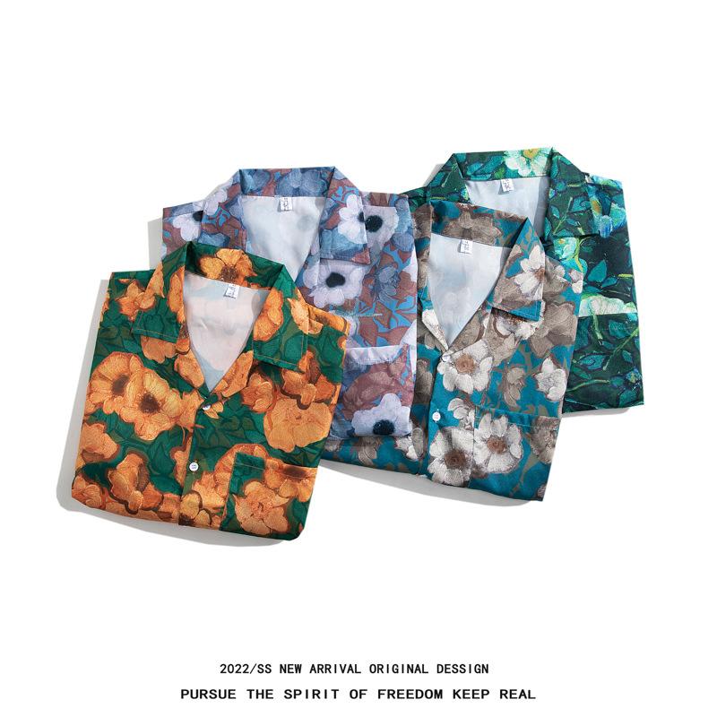 Tide Brand Retro Printed Shirt Men's Short-sleeved Couple 2022 Summer Loose Hawaiian Fashion Shirt Cardigan