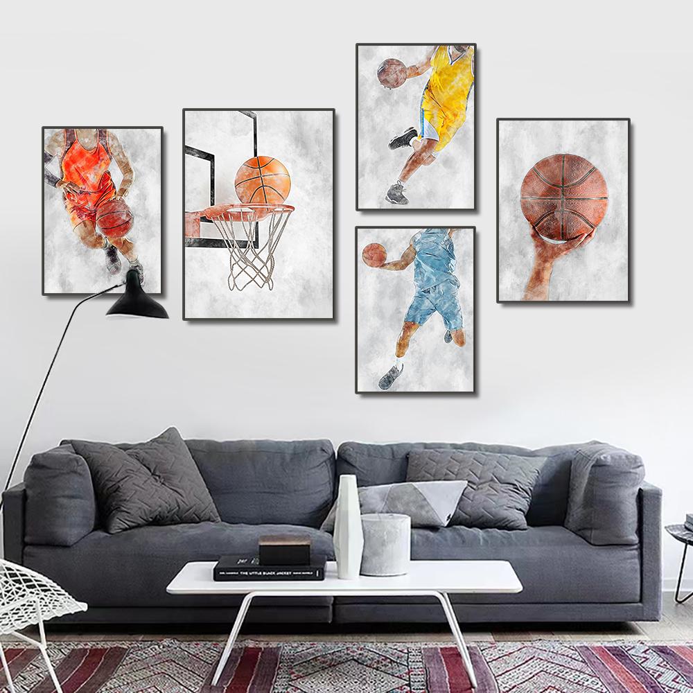 Баскетбольные спортивные постеры Баскетбольные спортивные звезды настенная живопись на холсте Современная гостиная украшения дома фотографии настенная живопись