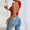 Women's Neck Hanging Red Vest For Spring And Summer 2026, Backless Design Sense, Short Top