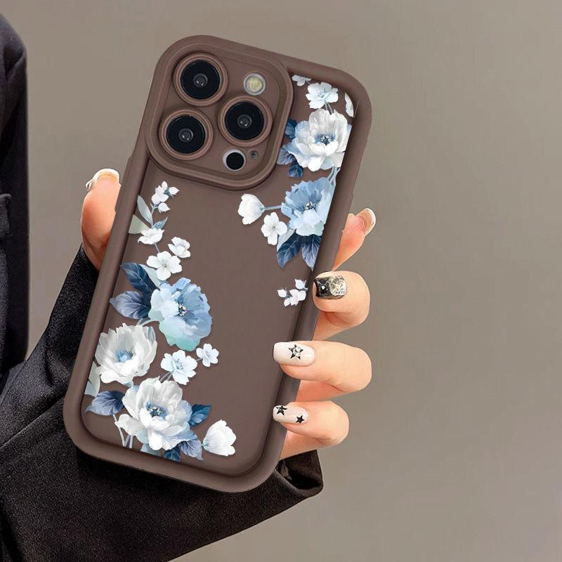 Синие и белые цветы для чехла телефона iPhone17PorMax 14 Apple 13 матовый 12/15 Премиум 11 мелкие отверстия