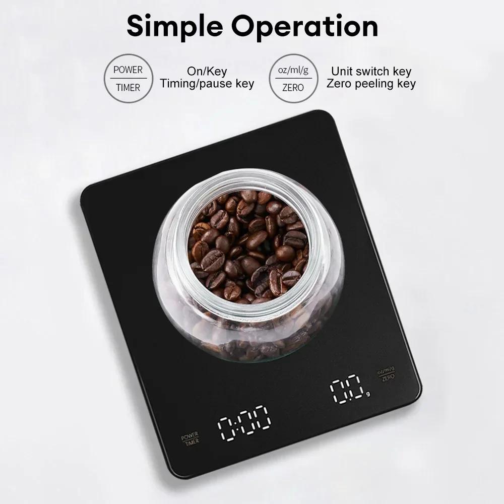 Electronic Coffee Scale with Timer 3kg/0.1g High-precision Scale LED Display USB Charging Professional Kitchen Scale Coffee Tool