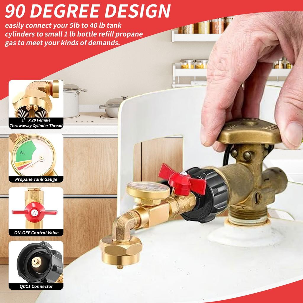 QCC Propane Bottle Charging Connector With Luminous Watch And Ball Valv0-e Gas Tank Gas Adapter