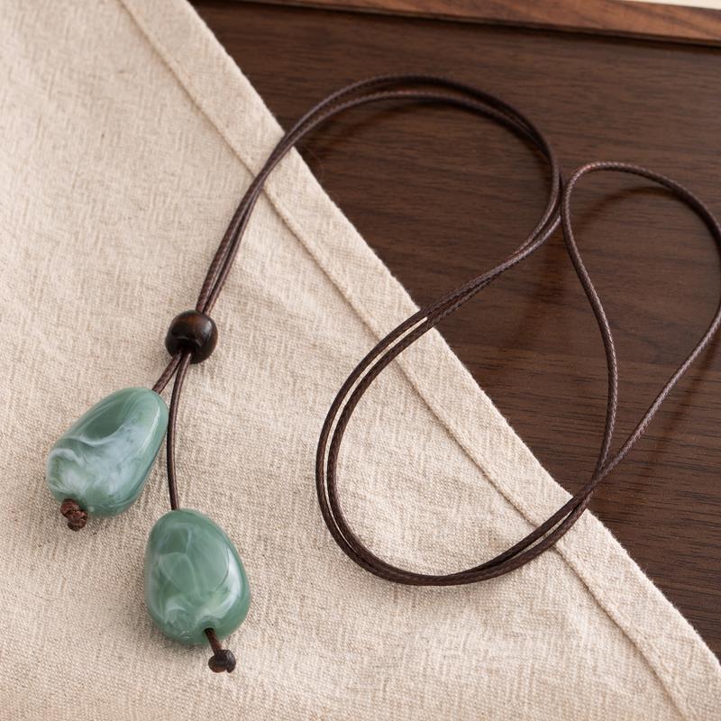 Элегантное длинное овальное ожерелье-подвеска в китайском стиле, лесная система, простое винтажное дзен-дизайн, ювелирный аксессуар