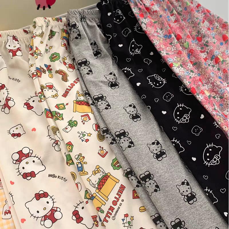 Женские Мультяшные Пижамные Штаны Hello Kitty - Летние Повседневные, Свободный Крой для Дома или Улицы