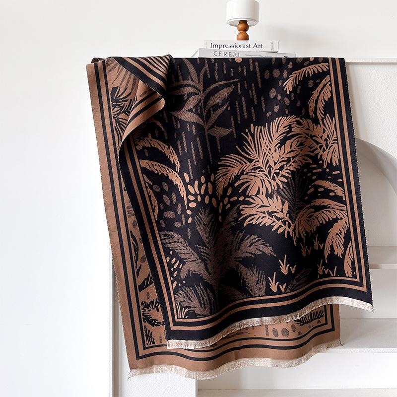 Simple Style Mori Contrasting Colors Double-sided Imitation Cashmere Scarf Winter High-end Warm Shawl