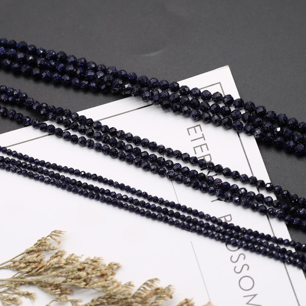 Natural Stone Beads Blue Sand Round Faceted Beads Charms For Jewelry Making DIY Necklace Bracelet Earrings Accessory