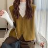 Осень-зима Женский жилет с V-образным вырезом на пуговицах Однотонный свободный трикотажный толстый сохраняющий тепло свободный свитер без рукавов