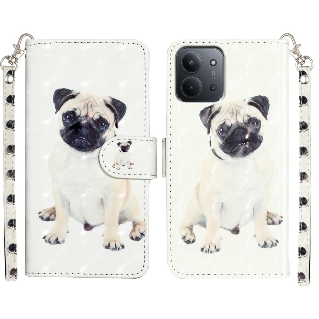 Для Xiaomi Redmi 15C 4G (Глобальный) (171 мм) Чехол-кошелек из кожи с 3D-печатью и ремешком