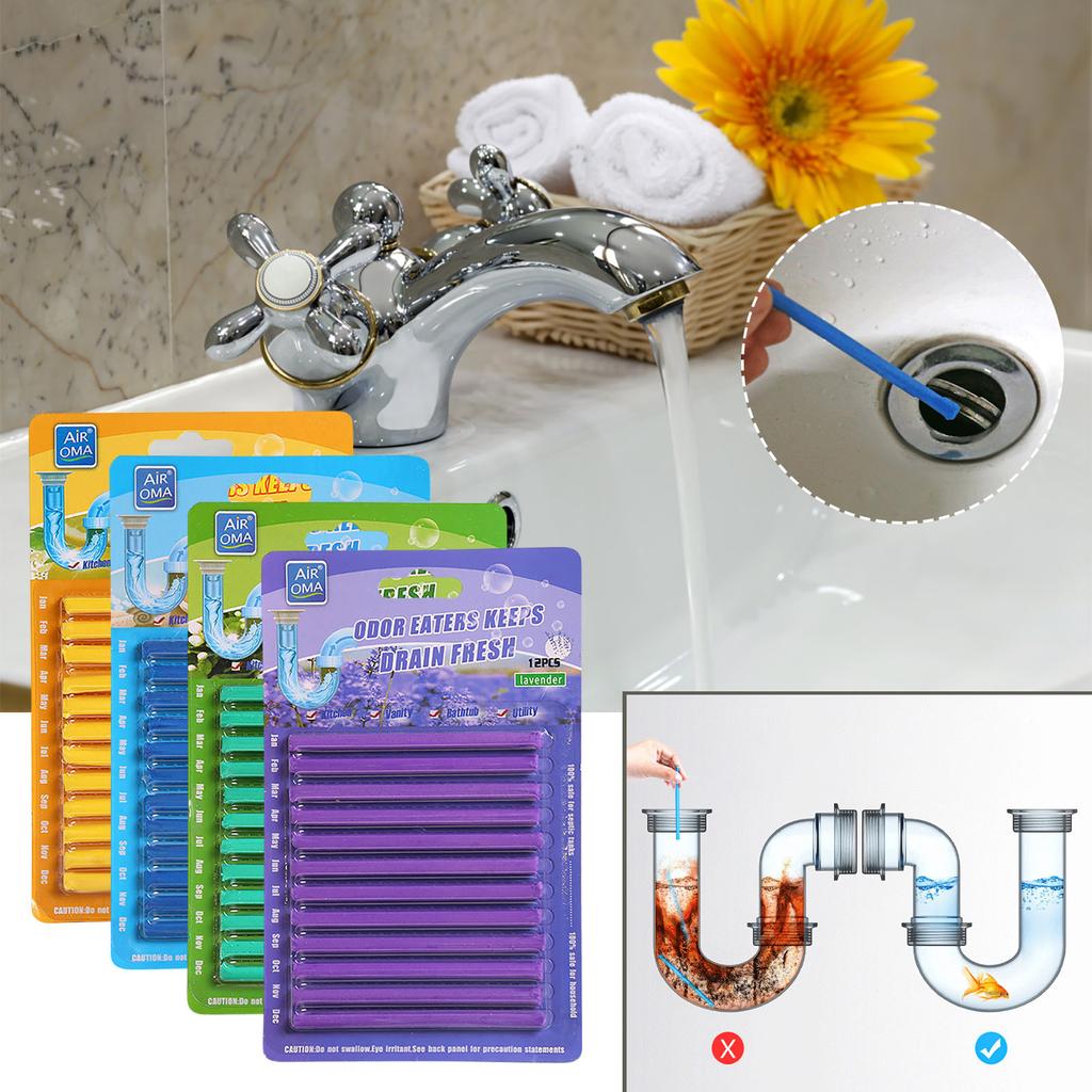Pipe Cleaning Sticks Oil Decontamination Kitchen Toilet Bathtub Drains Cleaner 12pcs Set