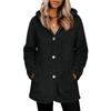 Women's Fashionable Solid Color Long Sleeved Pocket Loose Hooded Button Plush Jacket