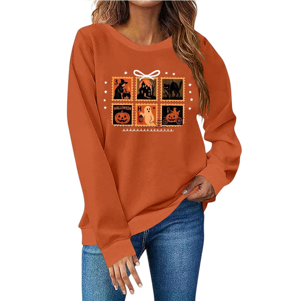 Женская мода повседневный принт повседневный длинный рукав круглый вырез толстовка топ