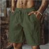 New Cotton and Linen Shorts, Drawstring Elastic Waist Straight Legs, Solid Color Breathable Daily Beach Five-point Casual Pants