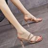 8Cm Sexy Rhinestone Patent Leather Open-toed High-heeled Cool Slippers for Women After 2025, Empty Sandals and Thin-heeled Half-slippers