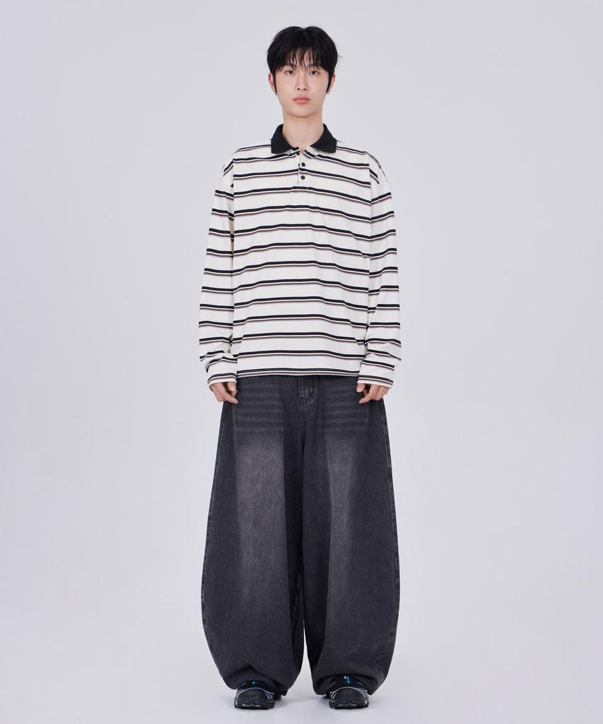GLW Oversized Striped Collared T-Shirt Ivory