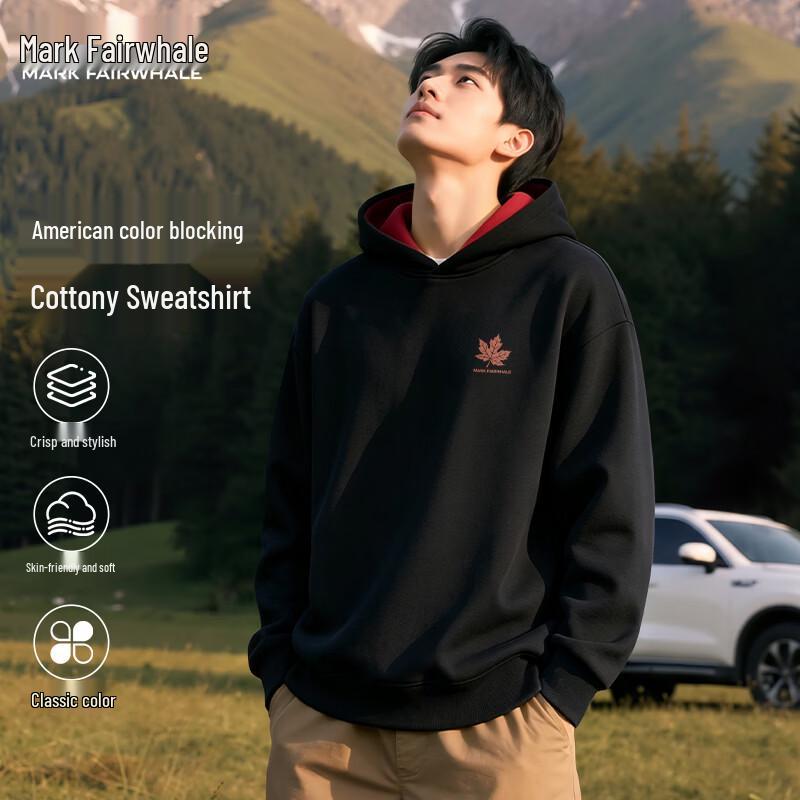 MARK FAIRWHALE Men's American-Style Color-Block Hooded Pullover Hoodie