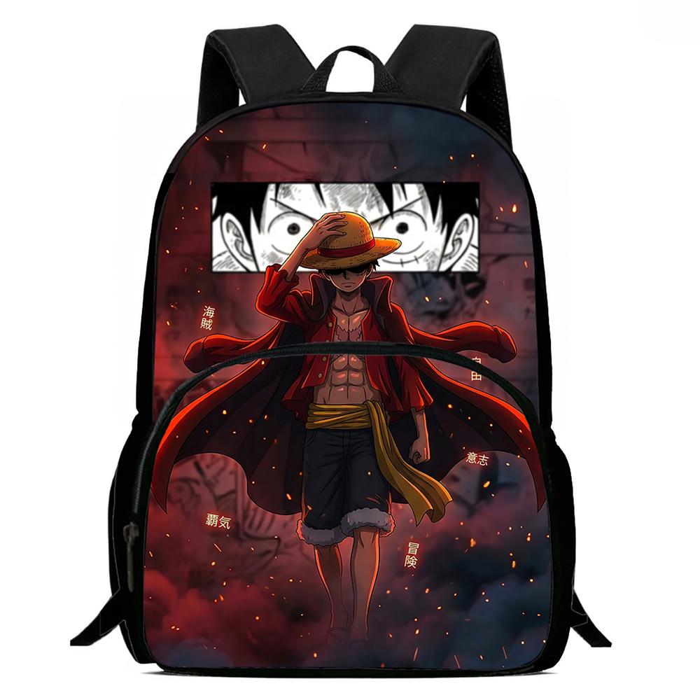 Школьный рюкзак One Piece 15 дюймов Мультяшный школьный рюкзак Передний карман Легкий Регулируемый ремень Для мальчиков и девочек Начальная школа
