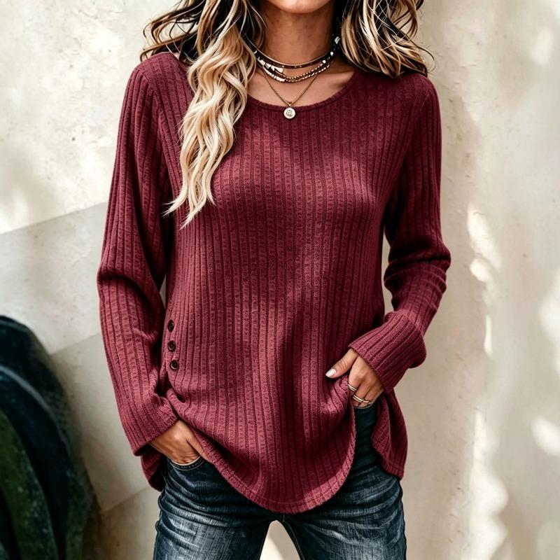 BFCCQB Women's Fashion Casual O-Neck Long Sleeve Autumn Winter  Blouses & Shirts