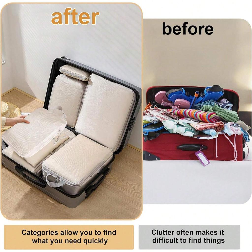 Set/6 Pcs Compressible Packing Travel Storage Bag Cubes Waterproof Suitcase Nylon Portable With Handbag Luggage Organizer