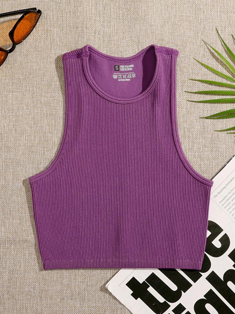 14 цветов, укороченный топ, женский однотонный базовый универсальный жилет, бесшовные летние эластичные вязаные в рубчик повседневные топы без рукавов с внутренним корсетом