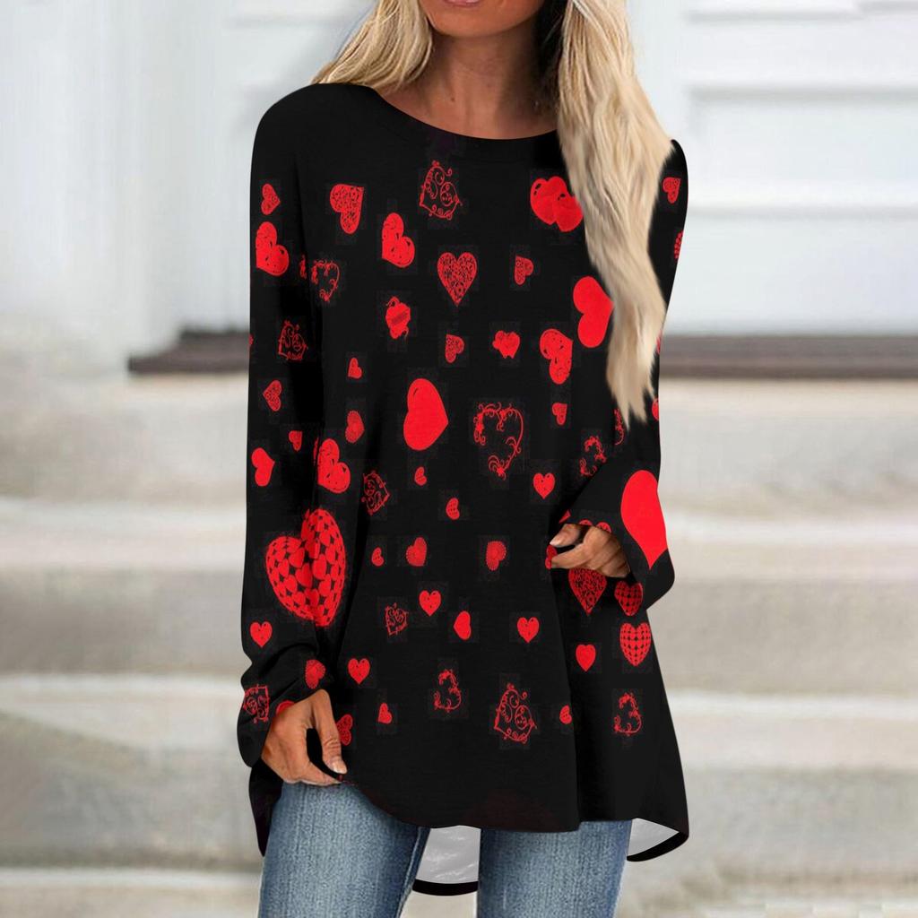 Женская мода повседневная блузка с длинным рукавом и принтом «Любовь ко Дню святого Валентина», круглый вырез, пуловер