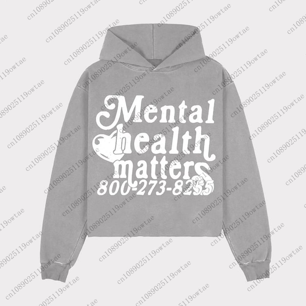 Mental Health Matters Graphic Print Pullover Hoodie Mens Oversized Street Trend Style Hoodie Causal Sweatshirt For Adult&Kid
