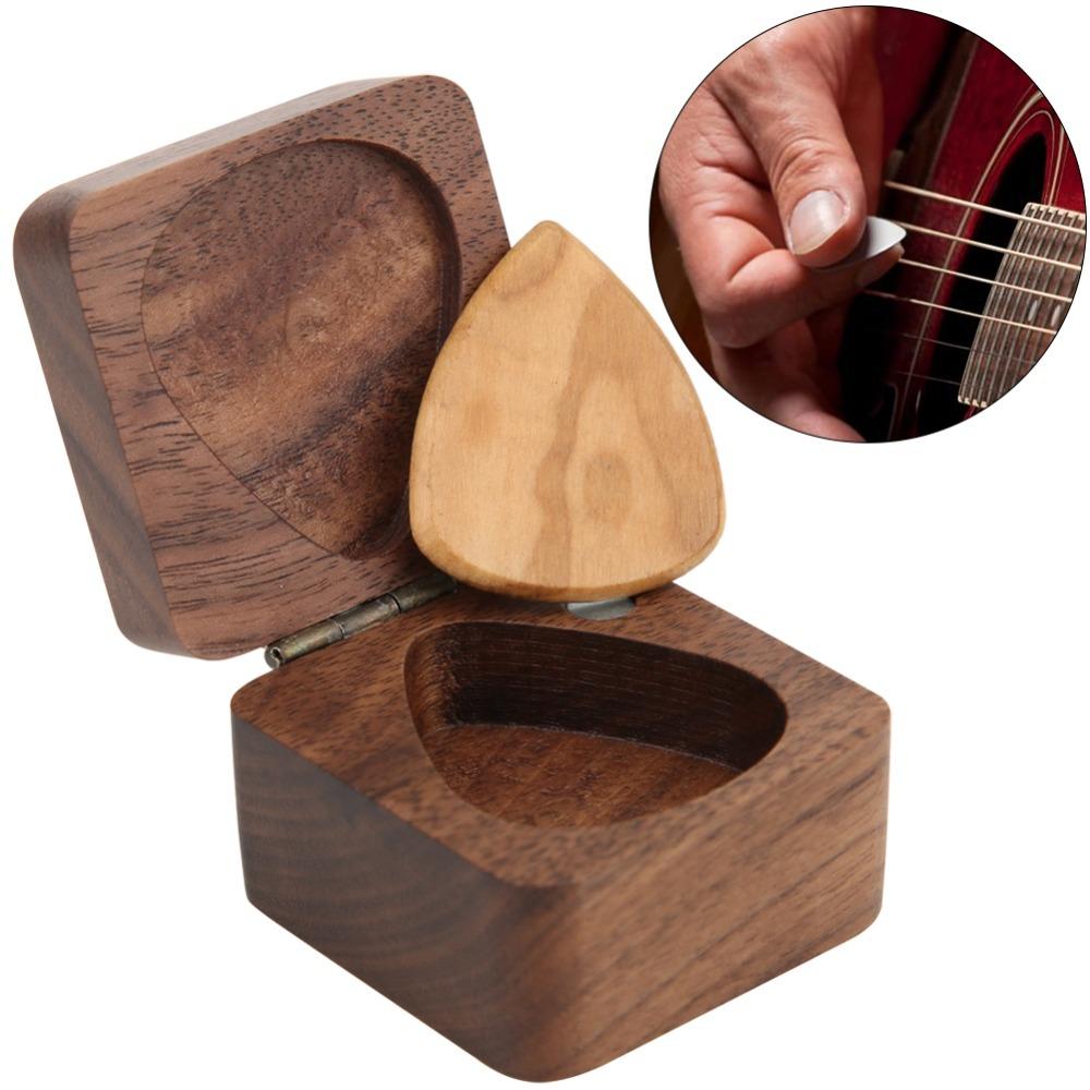 2PCS Cubic Guitar Pick Box Wood Plectrum Storage Box Portable Guitar Parts Organizer Guitar Player