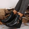 Женские ботильоны на танкетке из кожи, дизайнерские туфли на среднем каблуке с пряжкой, ретро-обувь, новый бренд 2025 года, зимняя классика, на молнии, Botas De Mujer