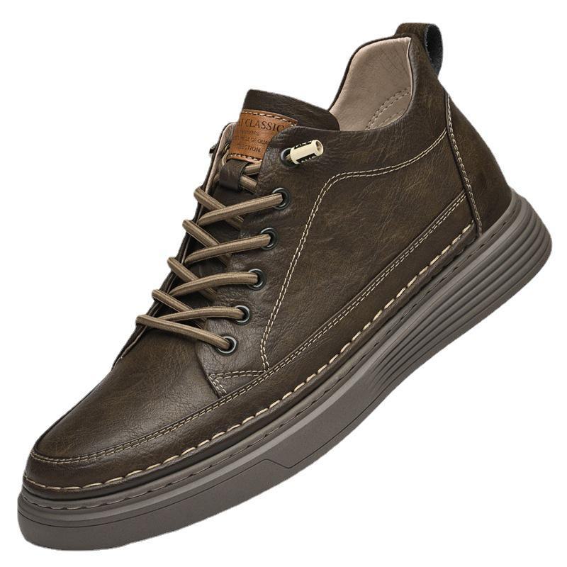 Мужские кроссовки из коровьей кожи на толстой подошве: Увеличивающие рост, британские повседневные кожаные туфли большого размера с низким верхом в тренде