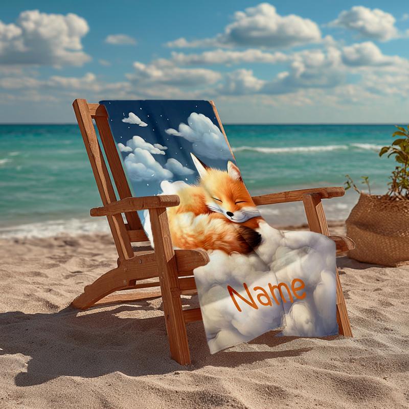 Custom Name Ultra-Soft Beach Towel with Fox Theme,Ideal for Pool - Camping, Diving - Perfect Travel Essential, Vibrant Beach Towel.