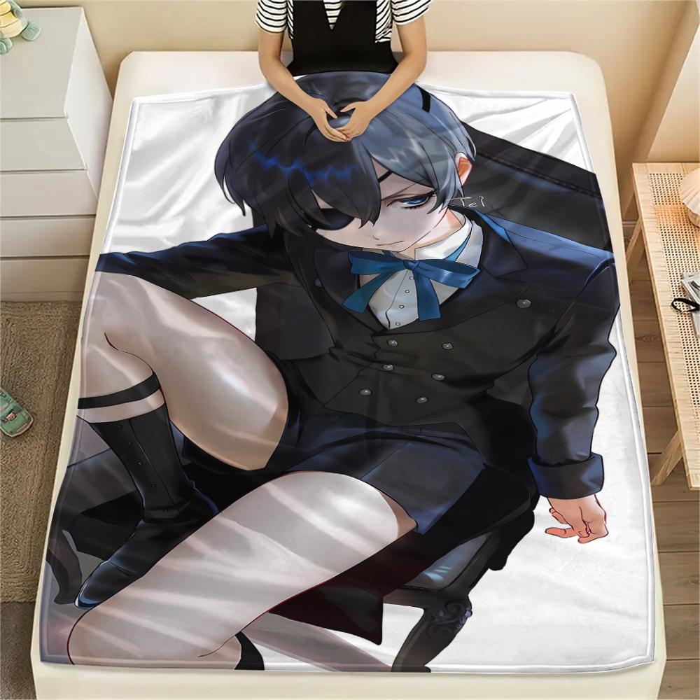 1 шт. Фланелевое одеяло с принтом «Черный дворецкий», Высококачественное, Для всех сезонов, Декор для дома, Тепло и уют, Идеально подходит для рождественских подарков