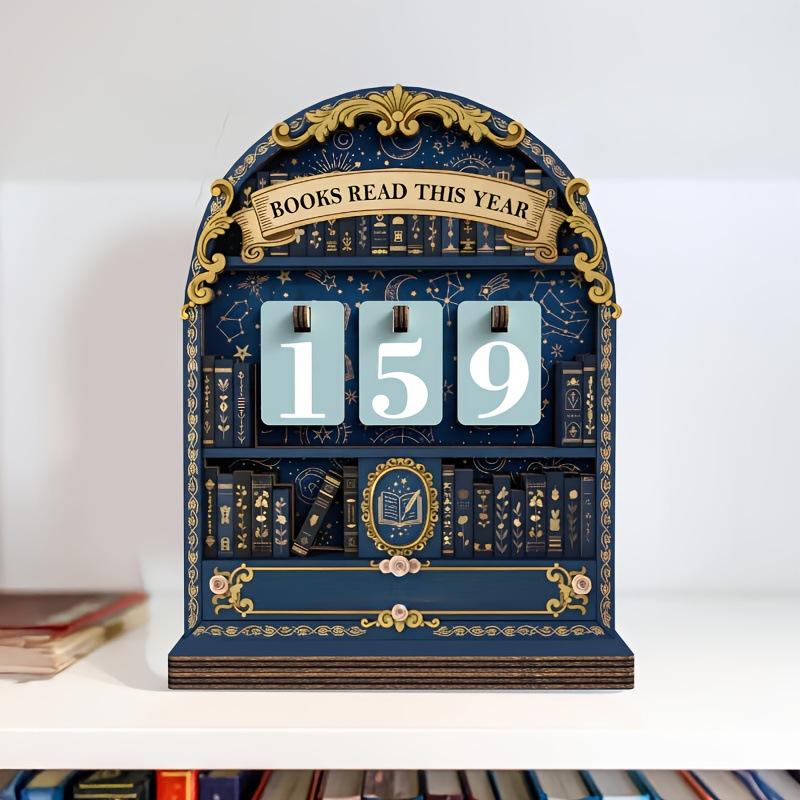 Wooden Reading Book Counter Reading Challenge Tracker Ornament Interesting Decoration for Bookshelf Classroom New Year Gift