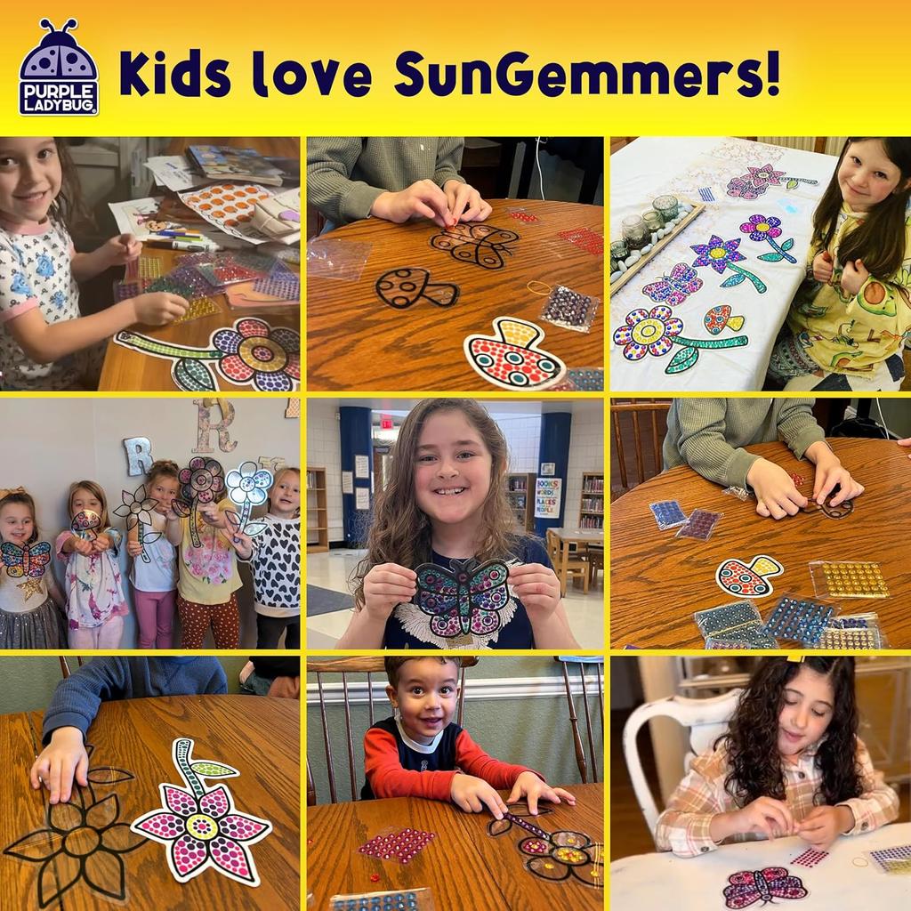 PURPLE LADYBUG SUNGEMMERS Suncatcher Gem Art for Kids - Fun Valentines Day Crafts for Ages 6-12, Birthday Gift for Girls 6-8, 8-12, Arts & Crafts