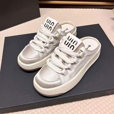 Премиальные полутапочки на толстой подошве, женская верхняя одежда, весна-лето 2025, новые универсальные спортивные туфли из атласа со шнуровкой