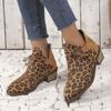Large Size Leopard Print Low Heel Pointed Short Boots Women's Autumn and Winter New One-pedal Martin Boots