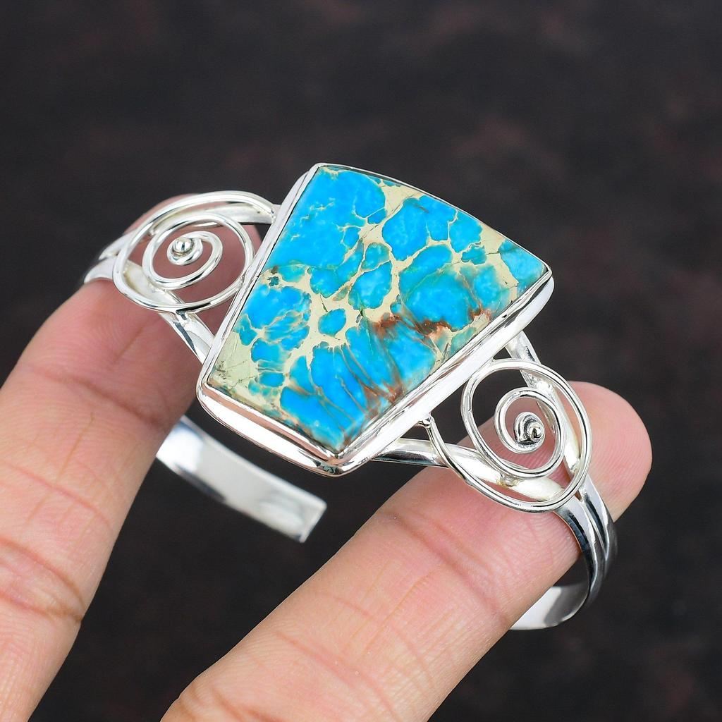 Blue Sea Sediment Jasper Bangle 925 Sterling Silver Cuff Bracelet Adjustable Bangle Handmade Gemstone Bracelet Gifts For Her Antique Jewelry