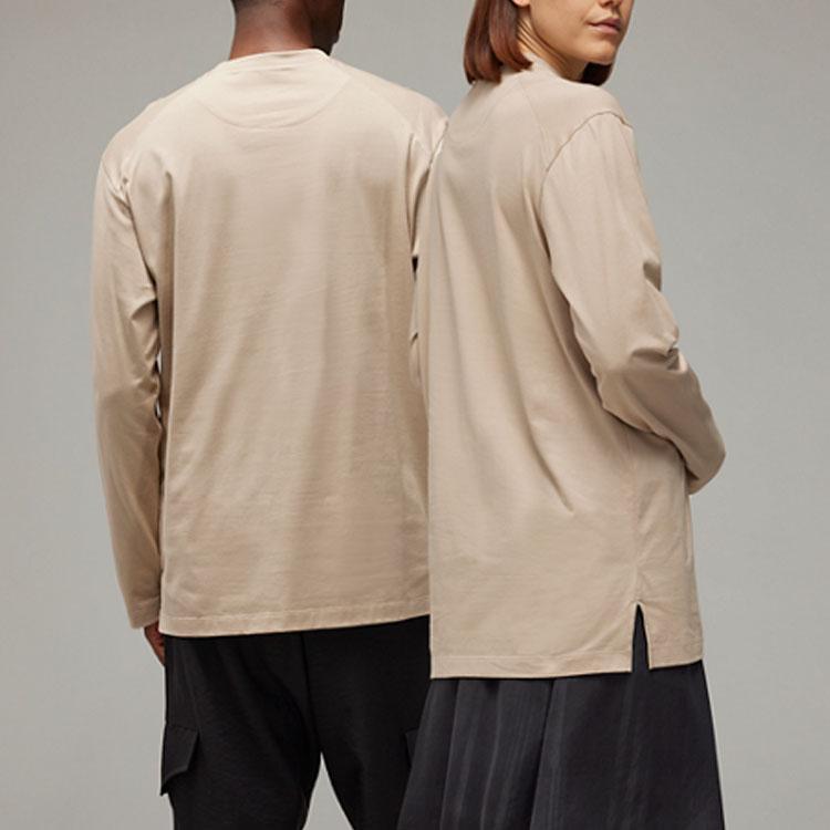 Y-3 Свободный крой с заниженной линией плеча и буквенным принтом, длинный рукав, футболка унисекс, топы светло-коричневого цвета IV8233