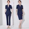 Женский костюм темно-синего цвета с коротким рукавом - Летний профессиональный блейзер 2024