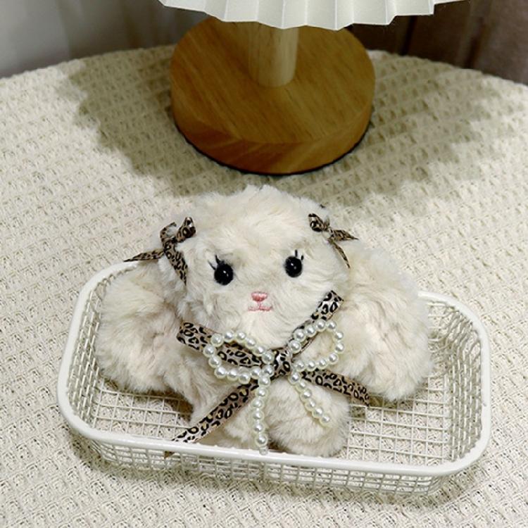 Брелок-кролик с длинными ушами и бантом Плюшевая игрушка Держатель для ключей Стильный аксессуар для студенческой сумки Подарок для девочек и подростков