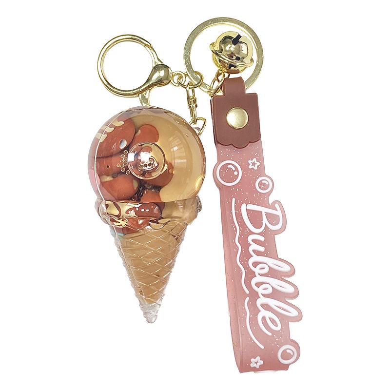 Oil-Infused Ice Cream Quicksand Acrylic Keychain Pendant - Perfect Small Gift for Bag or Car.