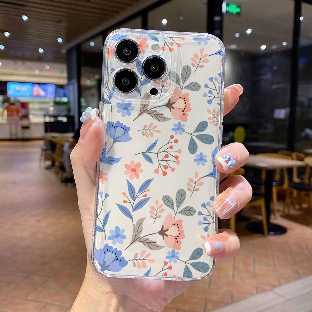 Модный Чехол для Телефона с Цветочным Узором для iPhone 17 Air 16 15 14 Plus 13 12 11 Pro Max X Xs XR 8 e Мягкий Прозрачный Чехол из ТПУ